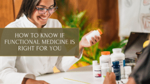 A healthcare professional in a white coat holding a bottle of supplements during a consultation.